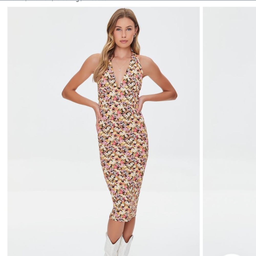 Forever 21 Floral Print Halter Midi Dress in Pink / Multicolor
